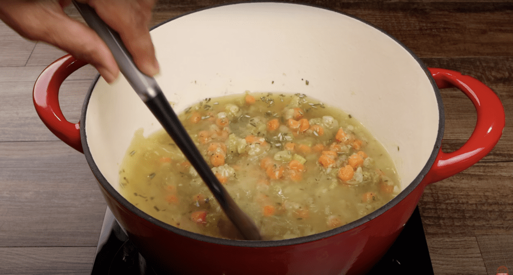 making the gravy for the chicken pot pie